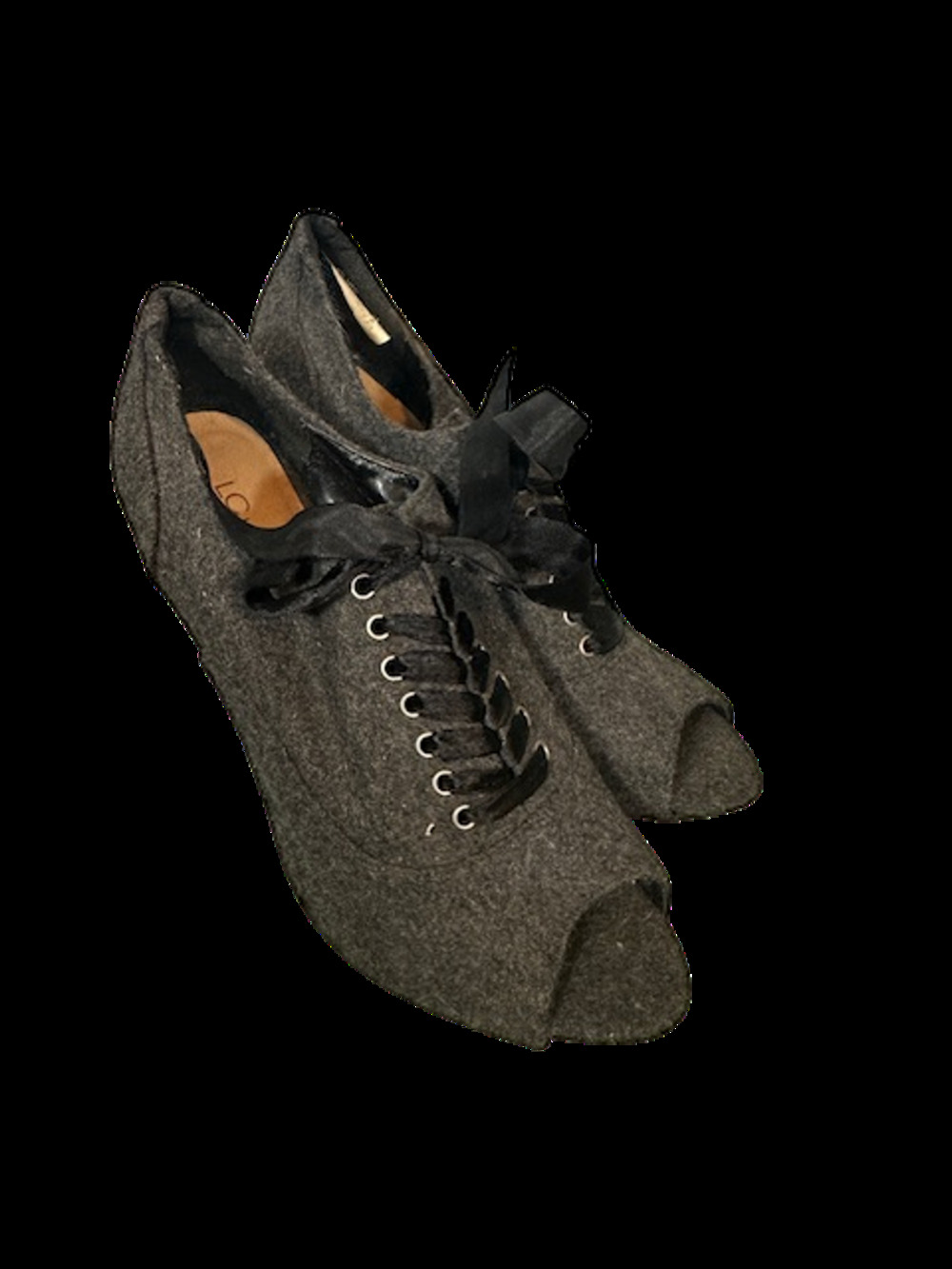 Lauren Conrad Gray Wool Lace-Up Open Toe Ankle Booties Women’s 6.5
